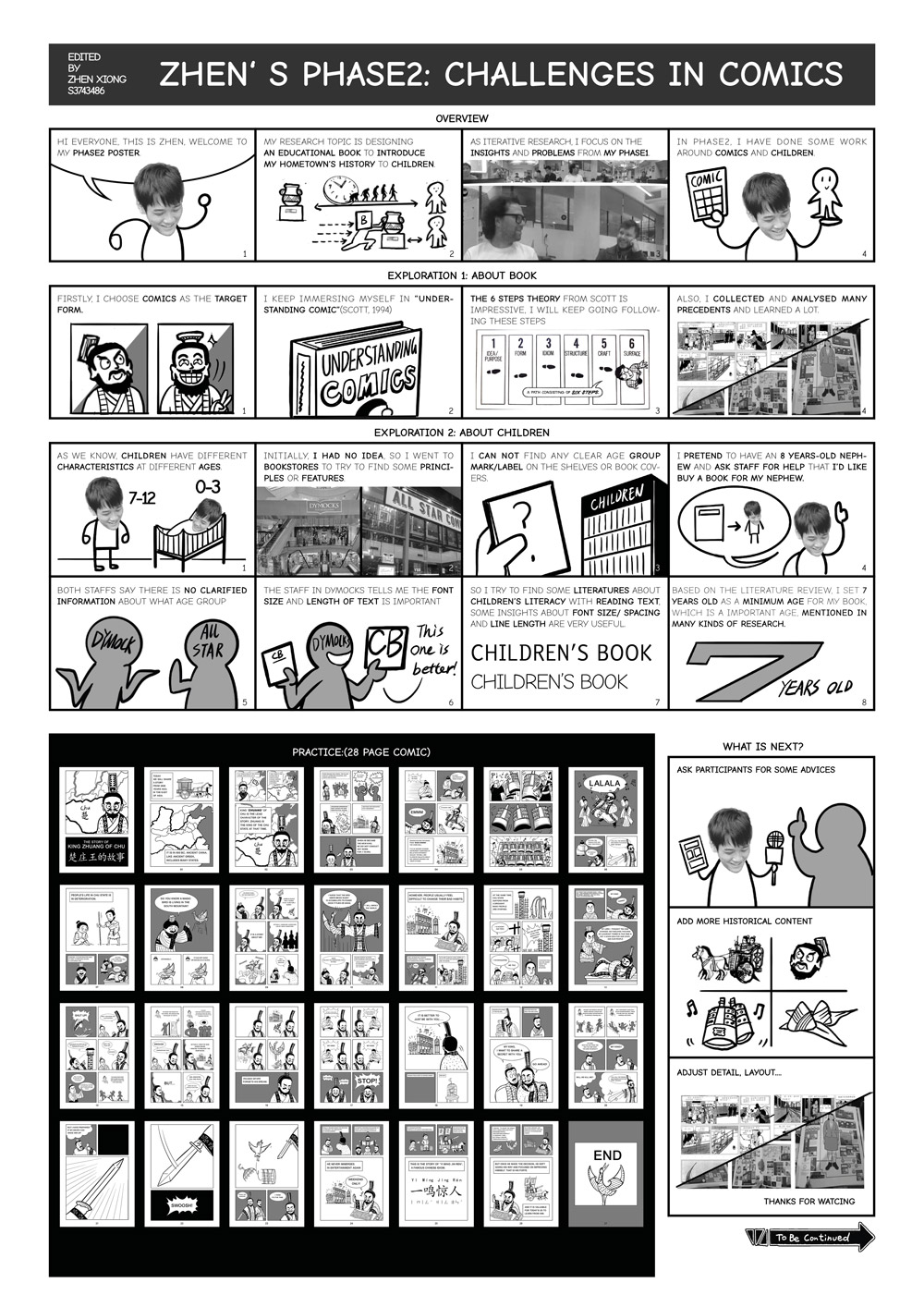 This phase aimed to Investigate children's features and practice relevant making comics theories. This phase revealed that children's legibility depends on their ages. Children's comics' character design can be exaggerated without following the actual children's body proportion. Designing the comic's characters and typography was essential based on the target groups' characteristics.